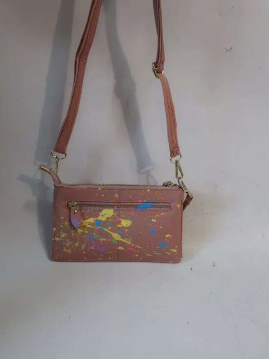 NWT Women Anca Barbu Pink Alex Multicolor Hand Painted Crossbody Clutch Handbag - Picture 5 of 7